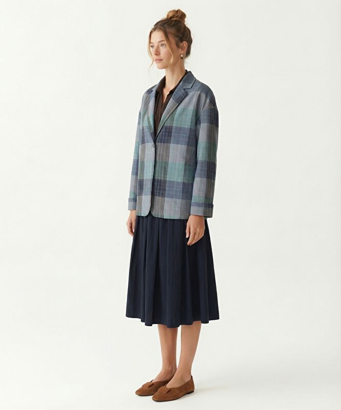 Geniş Ceket Yaka 3/4 Kol Ceket