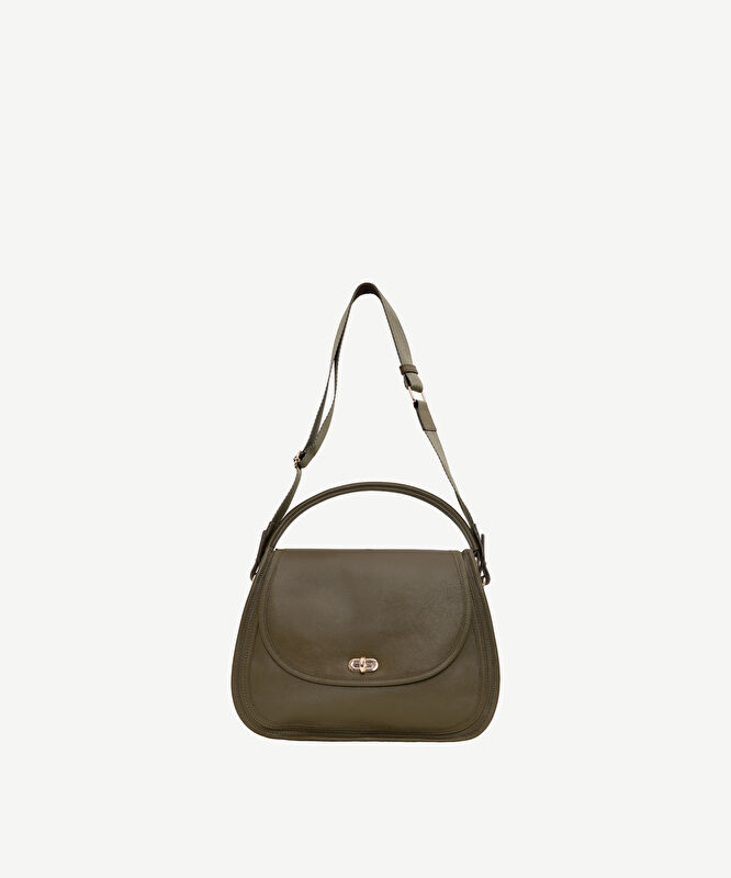 Kilit Detaylı Deri Omuz Çantası