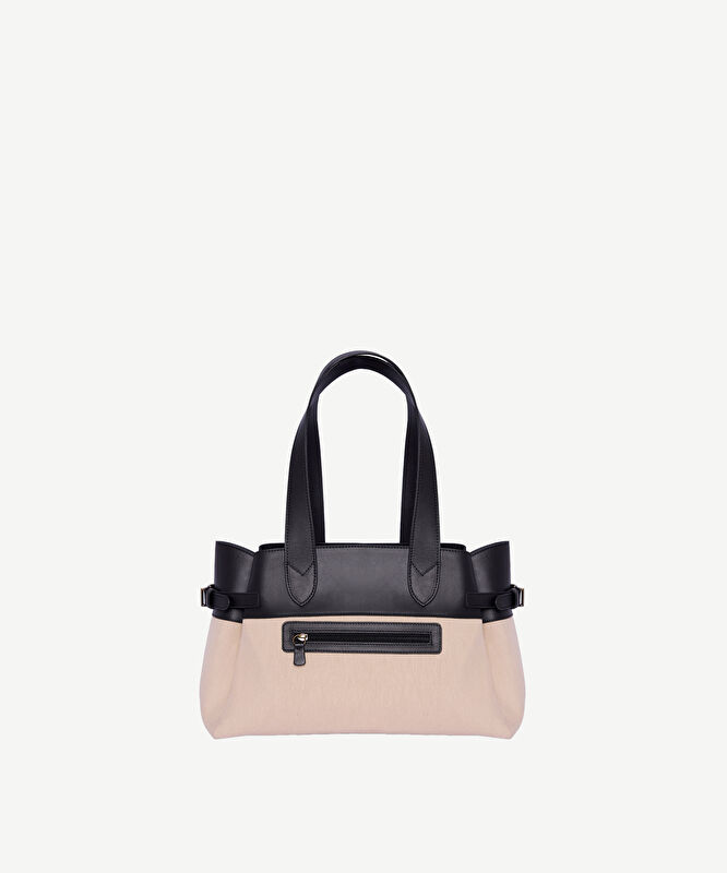 Deri Garnili Kanvas Büyük Omuz Çantası