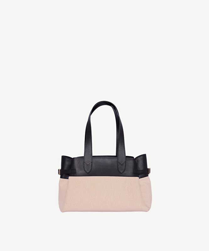 Deri Garnili Kanvas Büyük Omuz Çantası