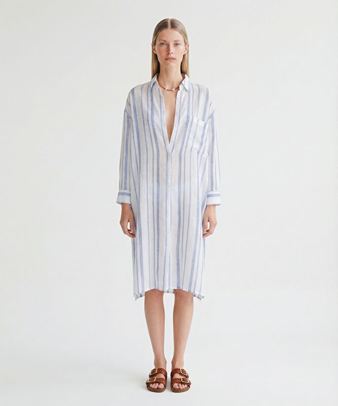 Düz Gömlek Yaka Uzun Kol Elbise