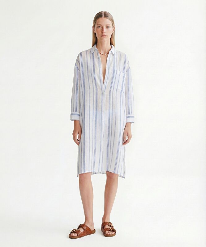 Düz Gömlek Yaka Uzun Kol Elbise