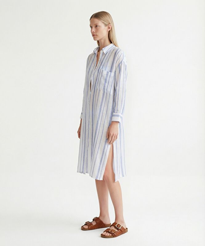 Düz Gömlek Yaka Uzun Kol Elbise