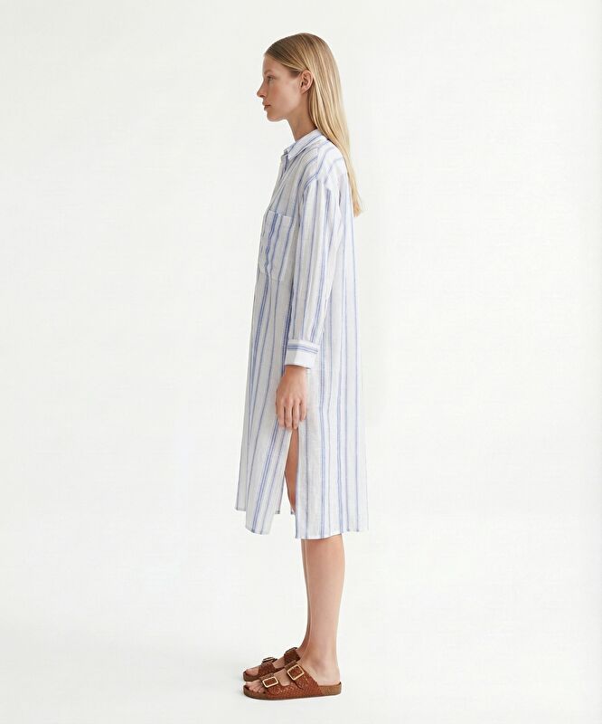 Düz Gömlek Yaka Uzun Kol Elbise