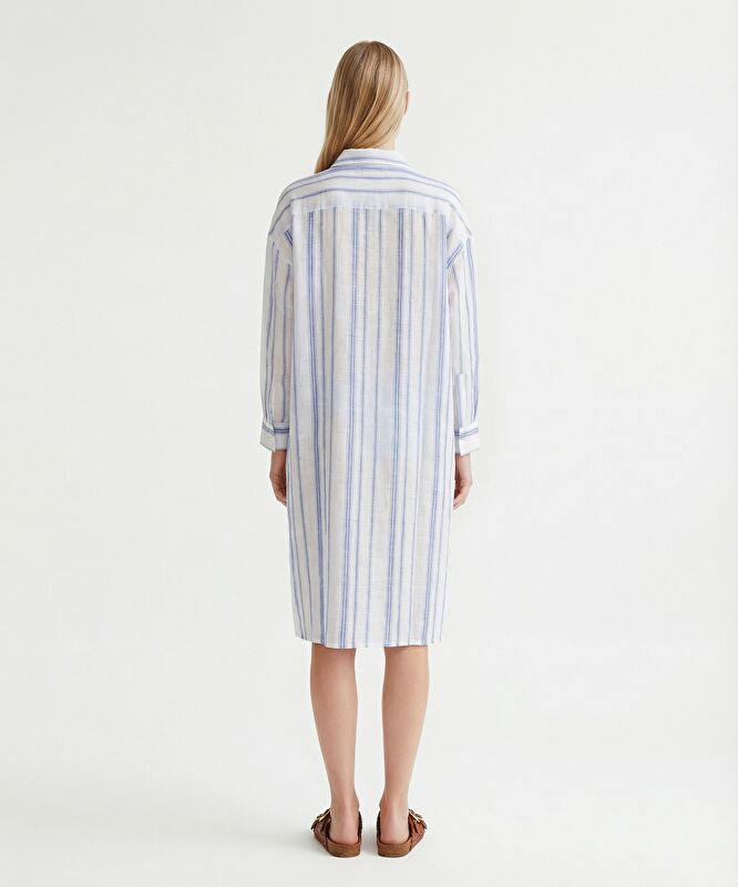 Düz Gömlek Yaka Uzun Kol Elbise