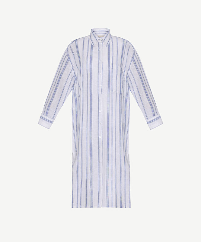 Düz Gömlek Yaka Uzun Kol Elbise