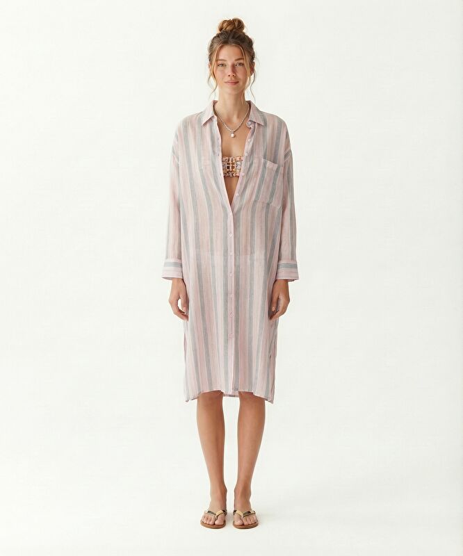 Düz Gömlek Yaka Uzun Kol Elbise