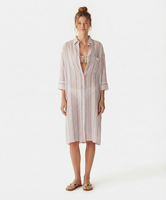 Düz Gömlek Yaka Uzun Kol Elbise