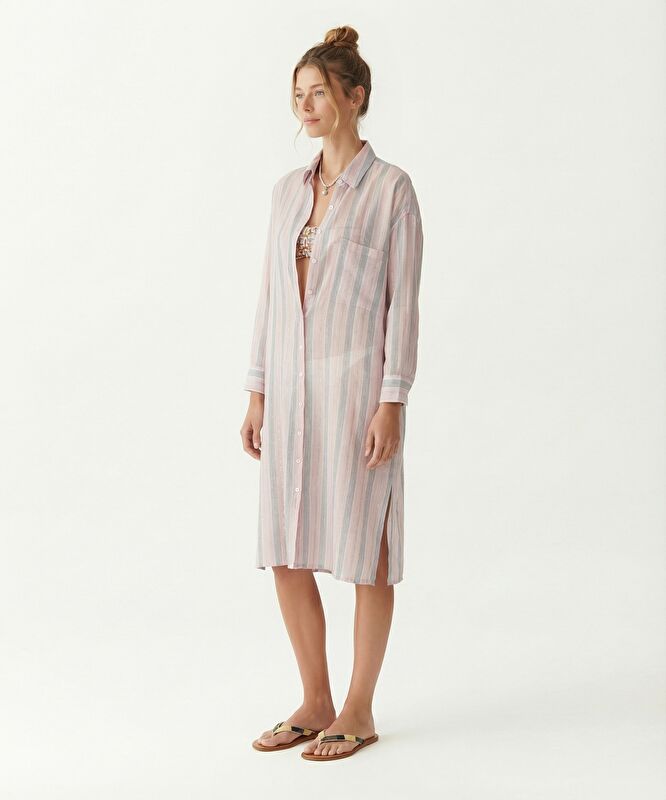 Düz Gömlek Yaka Uzun Kol Elbise