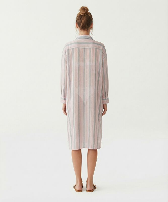 Düz Gömlek Yaka Uzun Kol Elbise