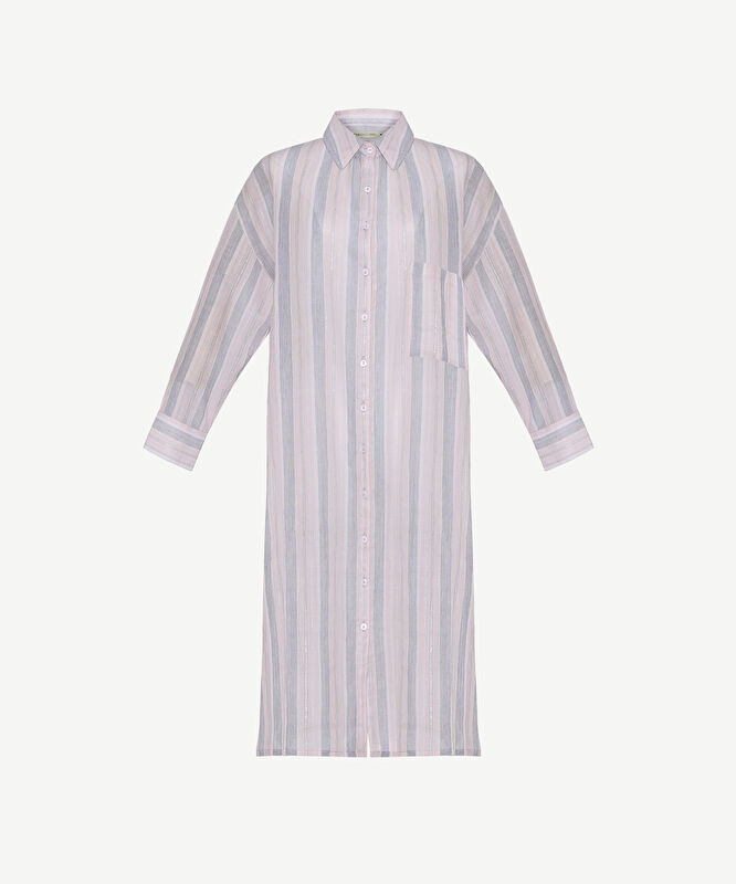 Düz Gömlek Yaka Uzun Kol Elbise