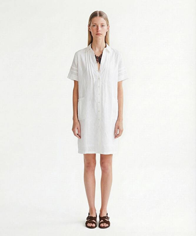 Düz Gömlek Yaka Kısa Kol Elbise