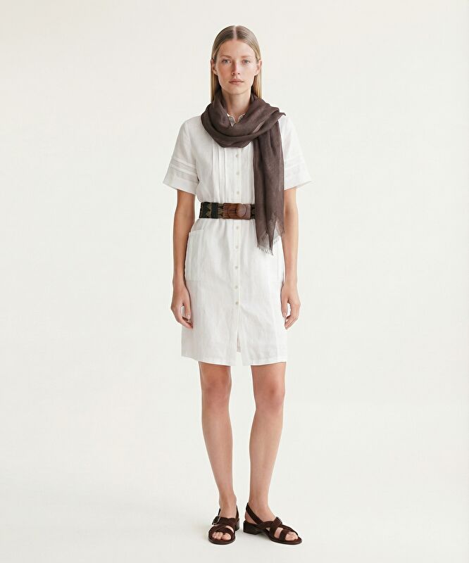 Düz Gömlek Yaka Kısa Kol Elbise