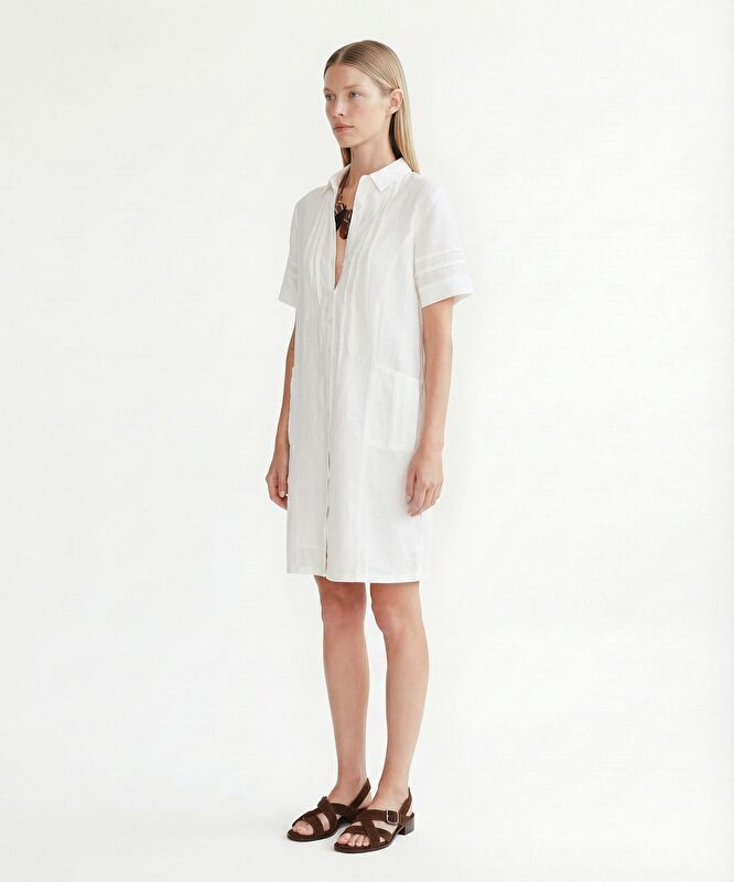 Düz Gömlek Yaka Kısa Kol Elbise