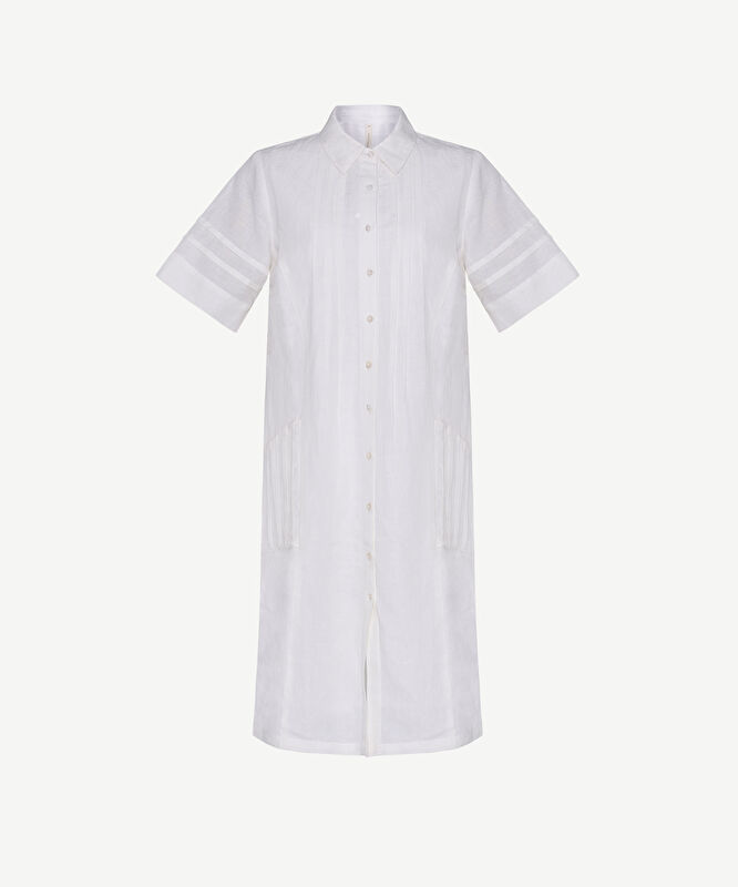 Düz Gömlek Yaka Kısa Kol Elbise