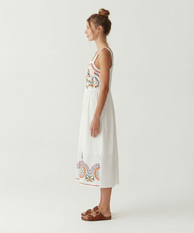 Düz Kare Yaka Askılı Elbise