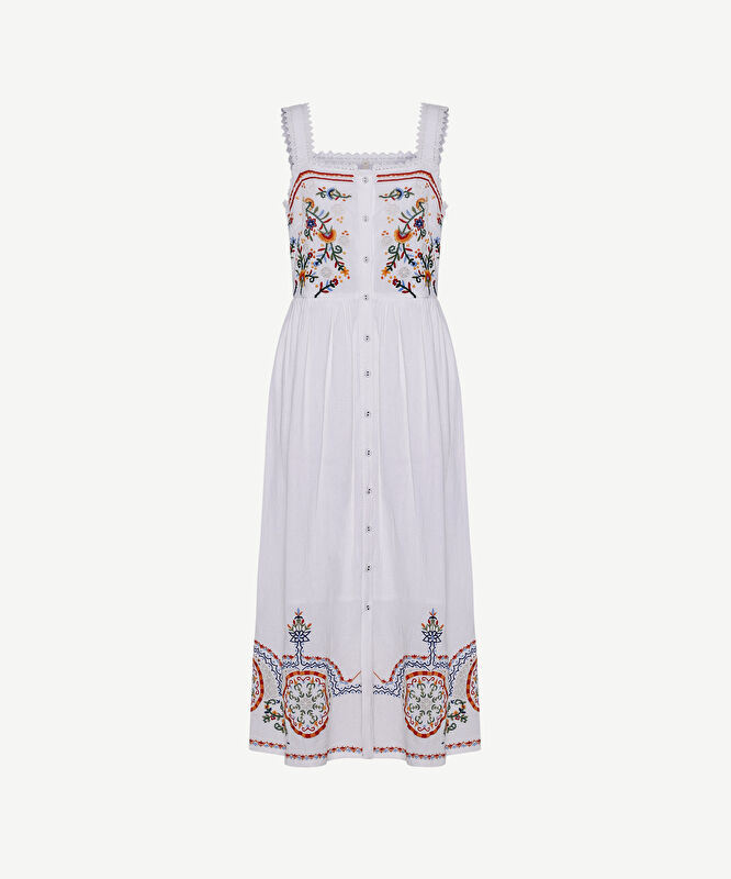 Düz Kare Yaka Askılı Elbise