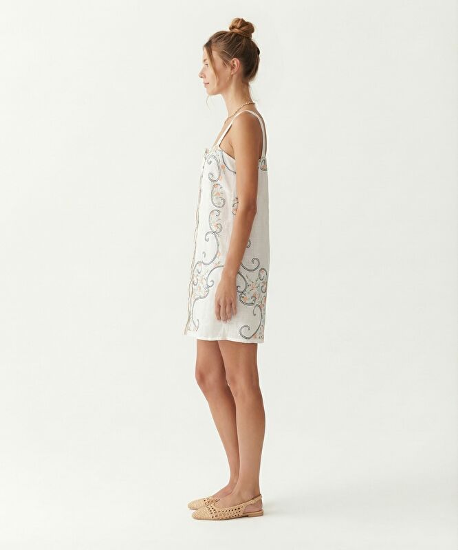 Düz Kare Yaka Askılı Elbise