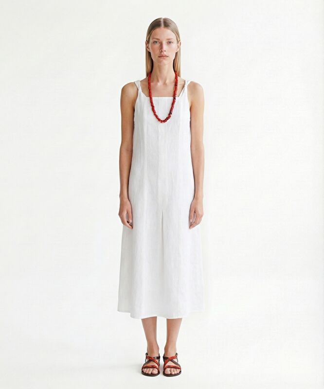 Düz Kare Yaka Askılı Elbise