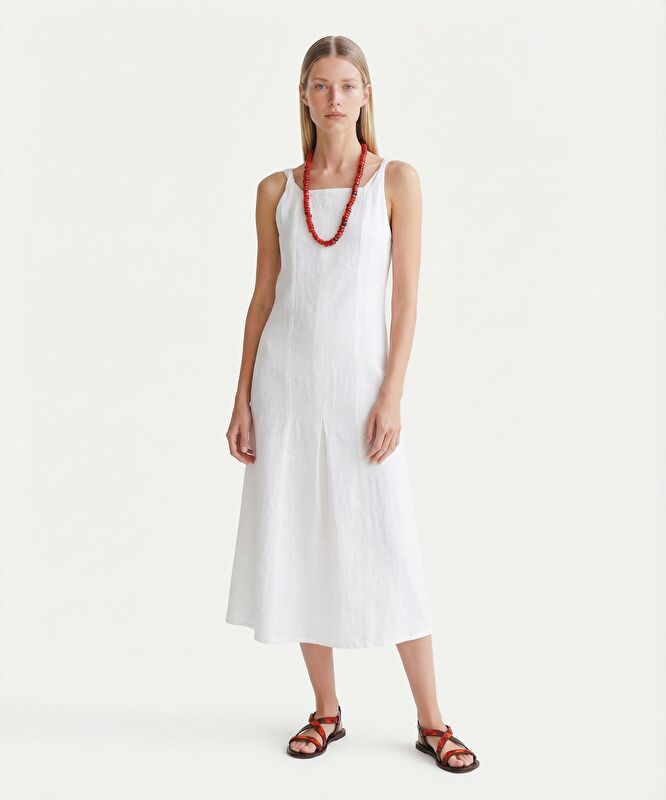 Düz Kare Yaka Askılı Elbise