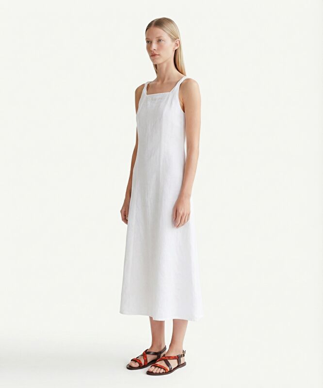 Düz Kare Yaka Askılı Elbise