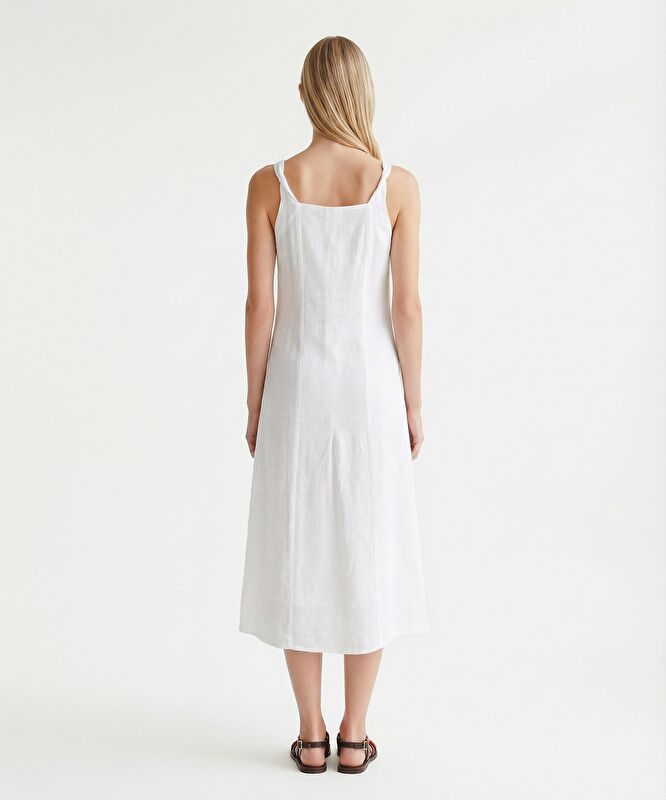 Düz Kare Yaka Askılı Elbise