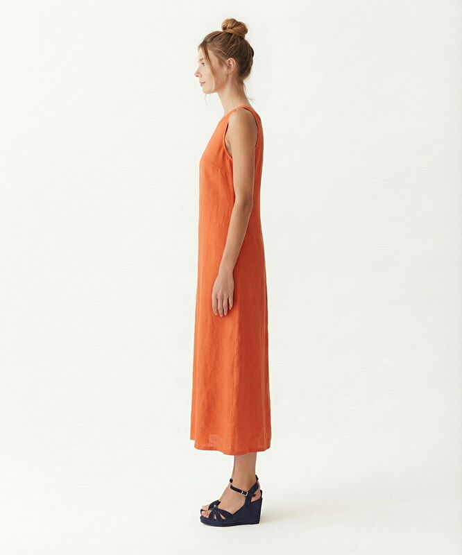 Düz Kare Yaka Askılı Elbise