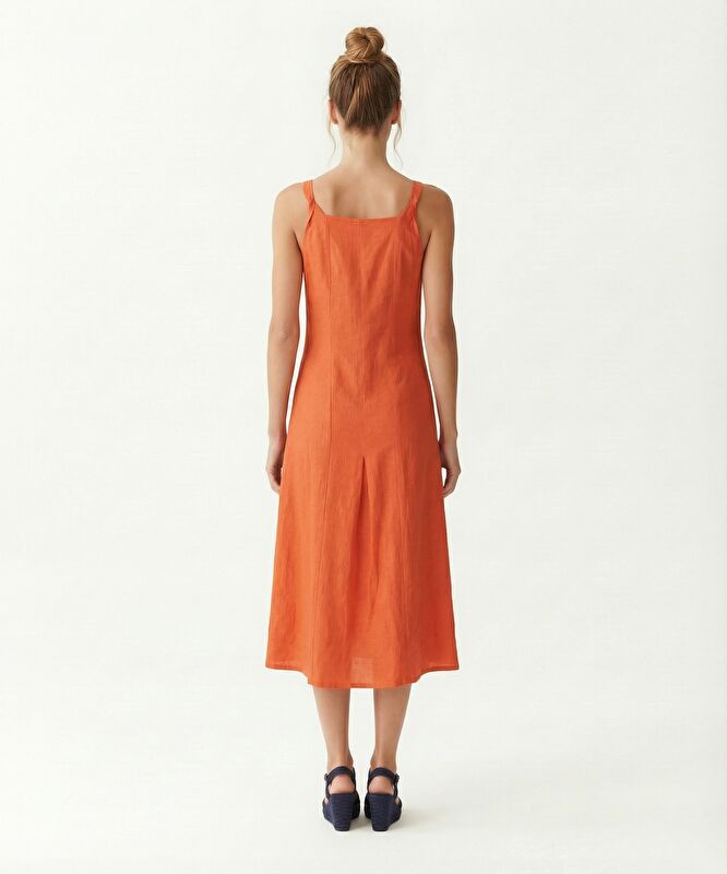 Düz Kare Yaka Askılı Elbise