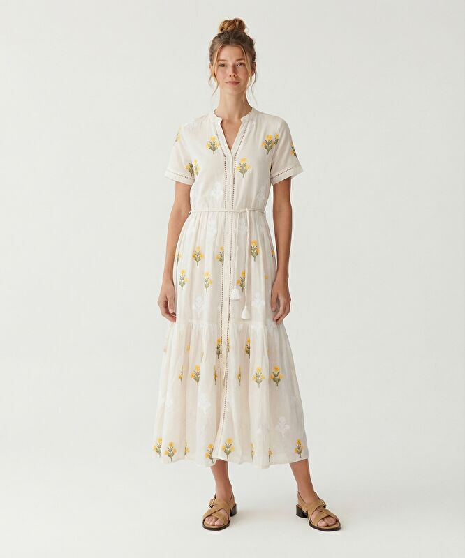 Bol Hakim Yaka Kısa Kol Elbise