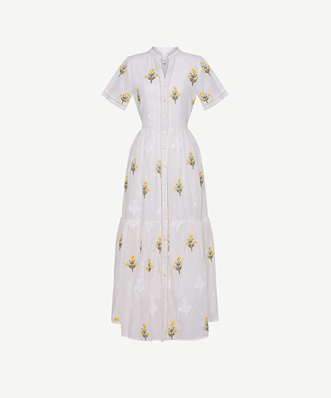 Bol Hakim Yaka Kısa Kol Elbise