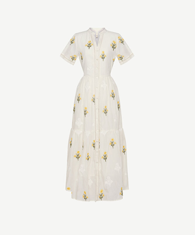 Bol Hakim Yaka Kısa Kol Elbise