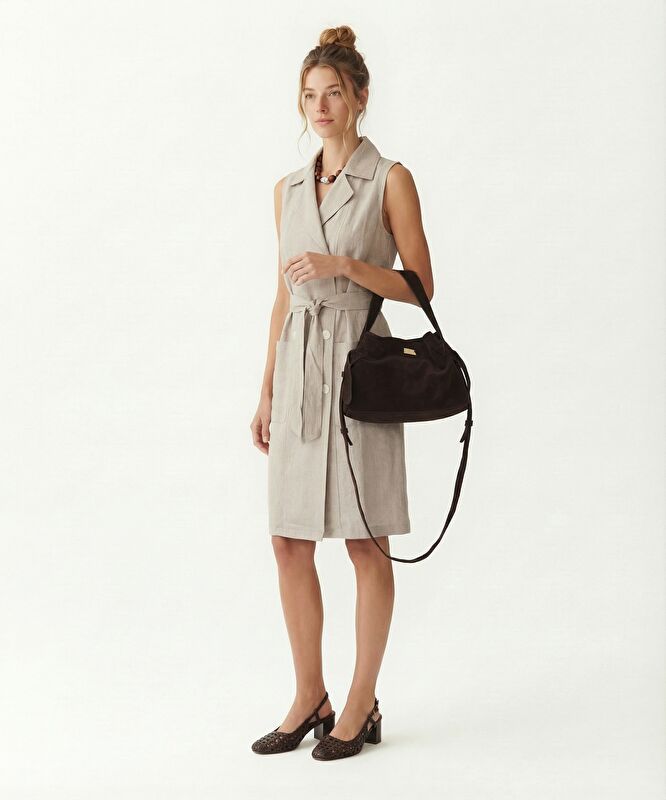 Düz Ceket Yaka Kolsuz Elbise