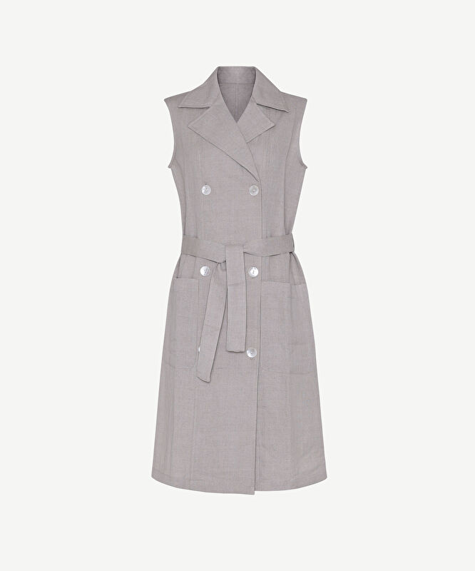 Düz Ceket Yaka Kolsuz Elbise