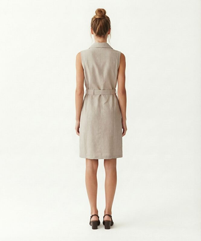 Düz Ceket Yaka Kolsuz Elbise