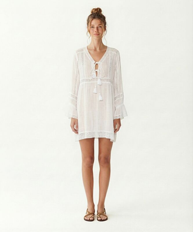 Bol Şal Yaka Uzun Kol Elbise