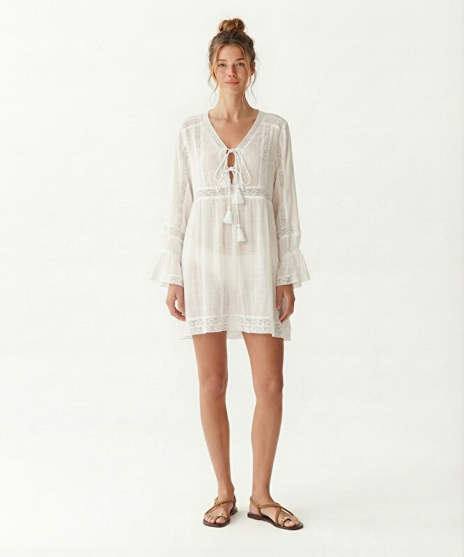 Bol Şal Yaka Uzun Kol Elbise