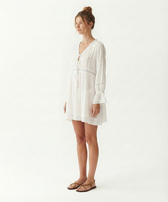 Bol Şal Yaka Uzun Kol Elbise