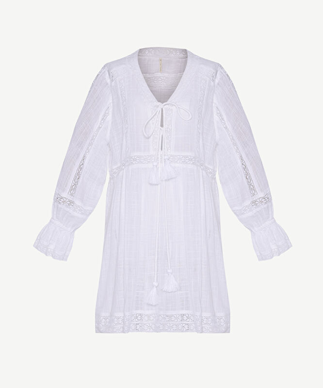 Bol Şal Yaka Uzun Kol Elbise