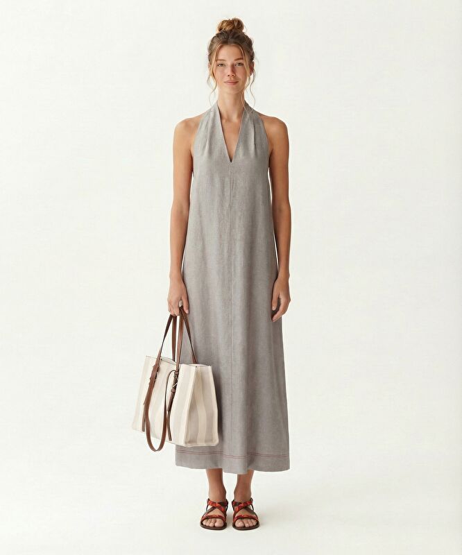 Bol Halter Yaka Kolsuz Elbise