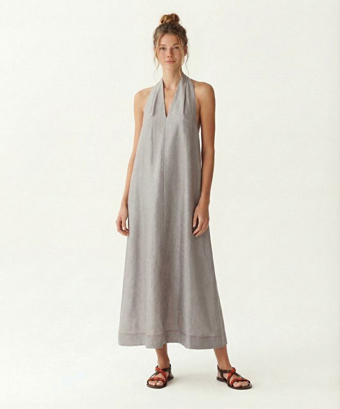 Bol Halter Yaka Kolsuz Elbise