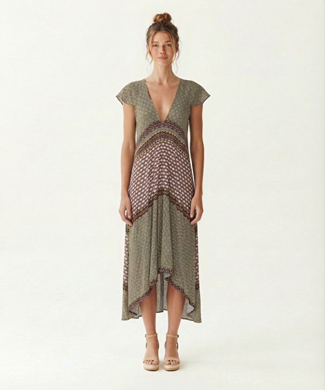 Bol V Yaka Kolsuz Elbise