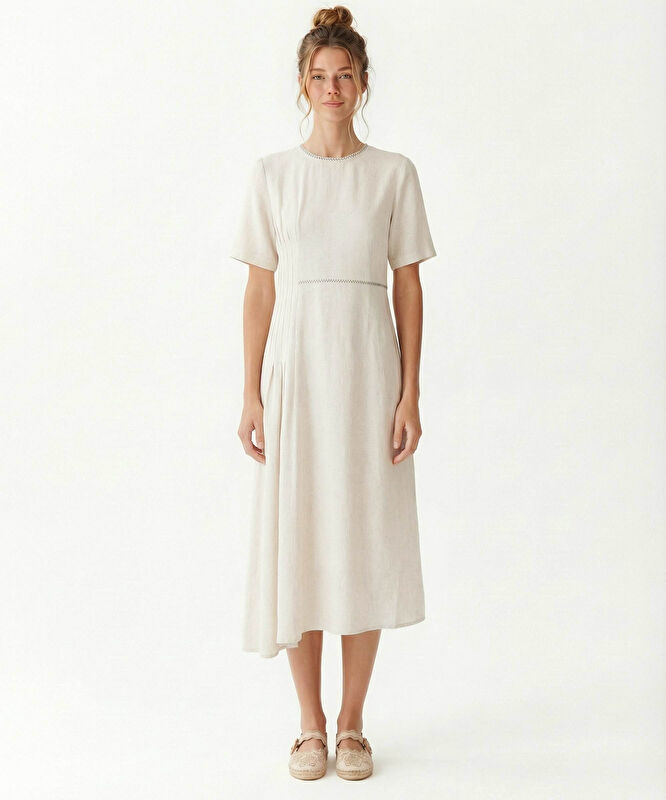 Düz Bisiklet Yaka Kısa Kol Elbise