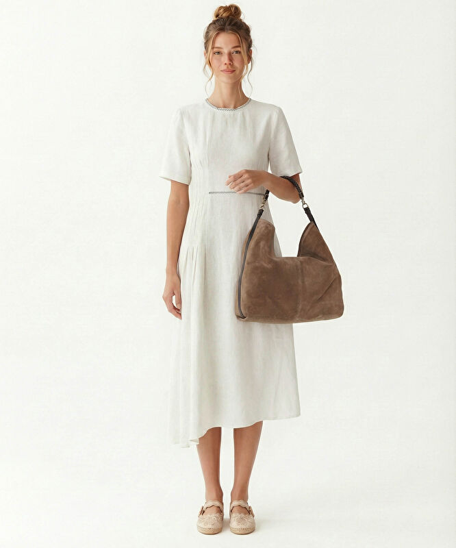 Düz Bisiklet Yaka Kısa Kol Elbise