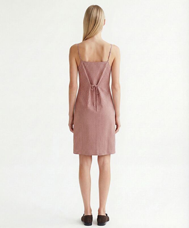 Düz Kare Yaka Askılı Kol Elbise