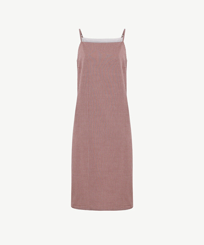 Düz Kare Yaka Askılı Kol Elbise