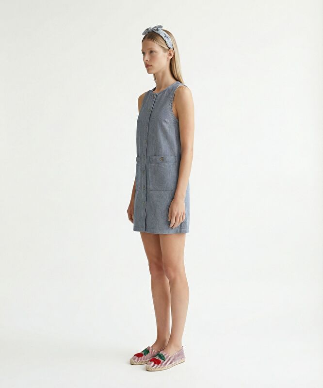 Düz Bisiklet Yaka Kolsuz Elbise