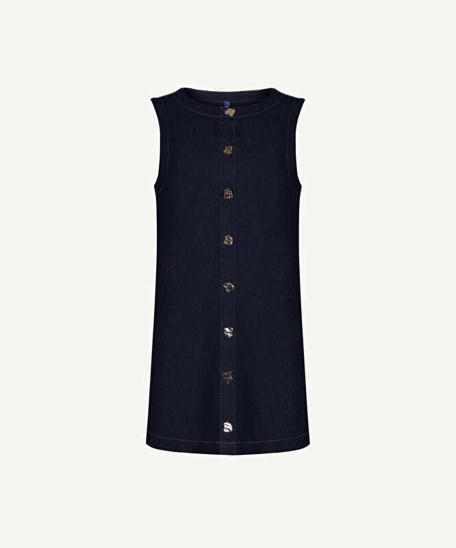 Düz Kayık Yaka Kolsuz Elbise