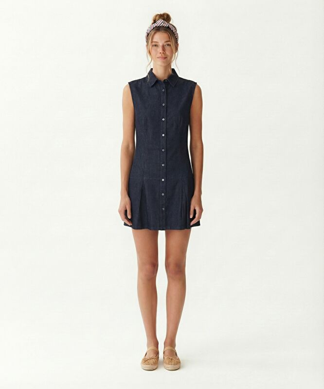 Dar Gömlek Yaka Kolsuz Elbise