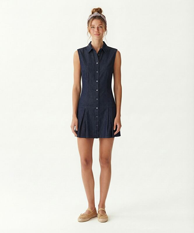 Dar Gömlek Yaka Kolsuz Elbise