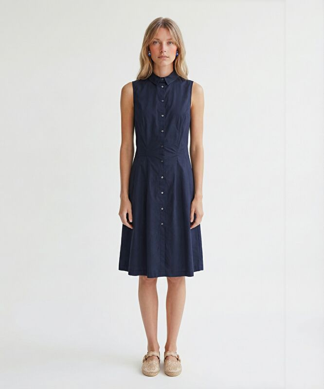 Dar Gömlek Yaka Kolsuz Elbise